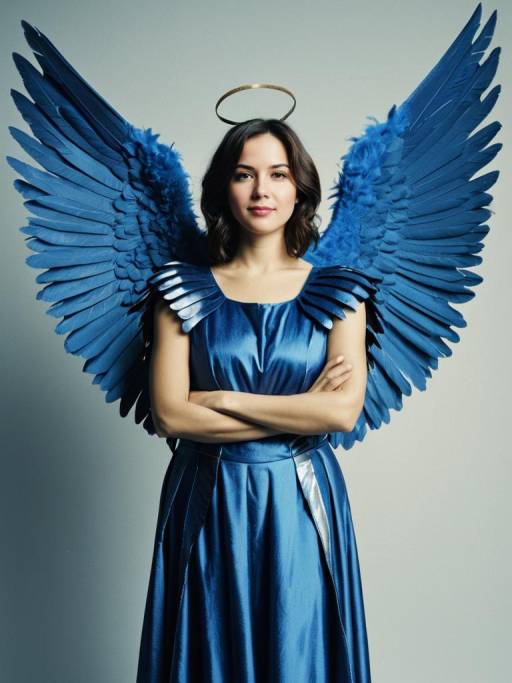 Woman in Blue Angel Wings Costume