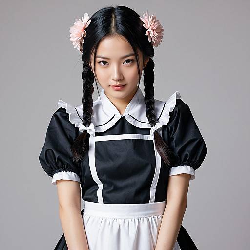 Asian Woman in Nezuko Maid Costume
