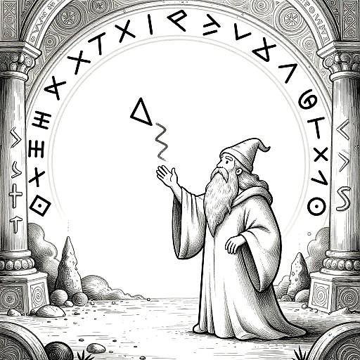 Whimsical Wizard Line Art Illustration