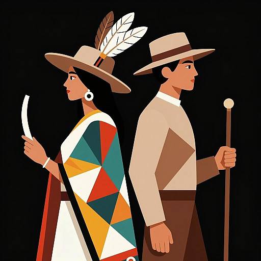 Geometric Native American Couple Illustration