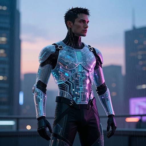 Cyberpunk AI Man in Futuristic City