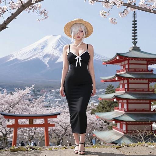 Photorealistic Blonde in Cherry Blossom Grove