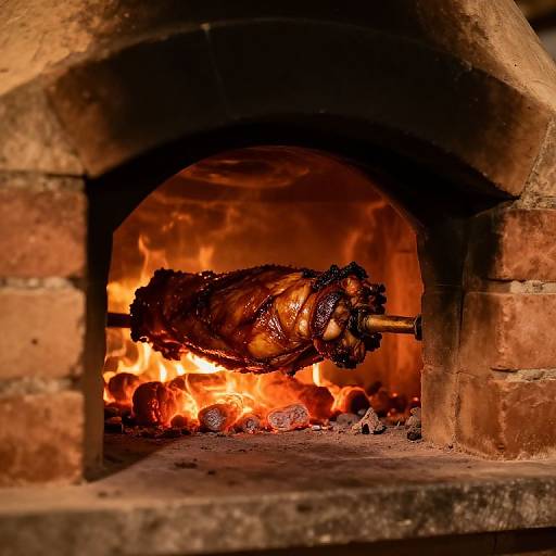 Rustic Meat Roasting in Ancient Oven
