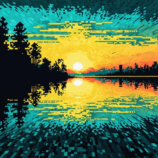 Pixelated Abstract Sunset Landscape