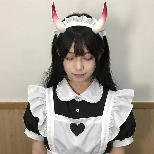 Asian Woman in Maid Outfit with Horn