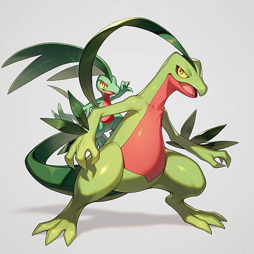 Illustration of Grovyle, pokemon in the style of Chocoan