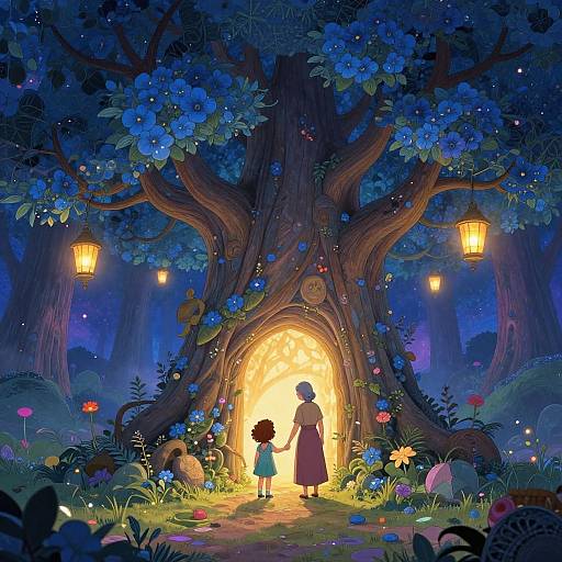 Magical Tree Guardian with Lanterns