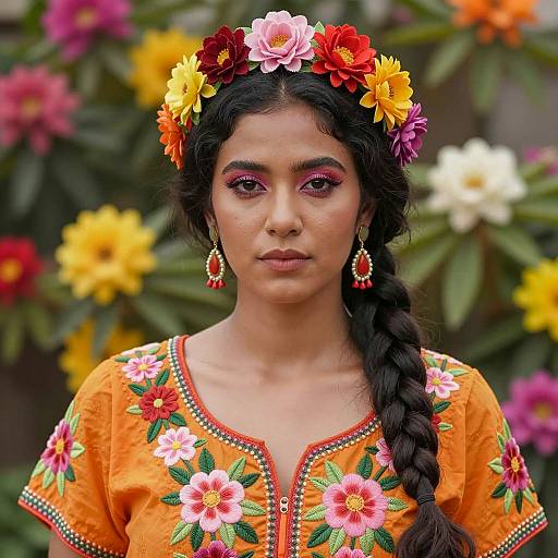 Vibrant Portrait of a Floral Beauty