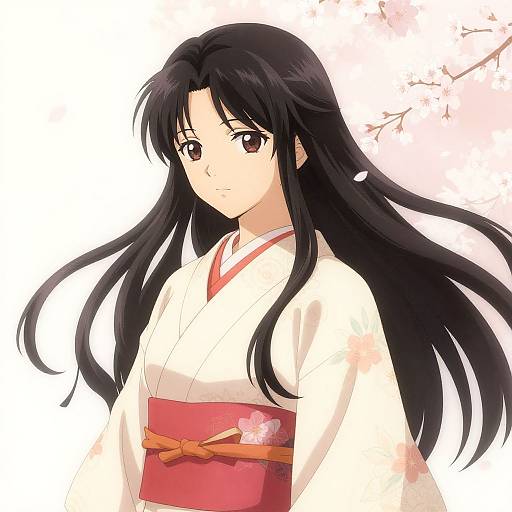 Serene Mature Anime Girl in Kimono