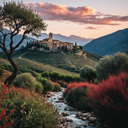 Medieval Italian Village at Sunset