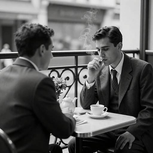 Vintage Café Encounter in Monochrome