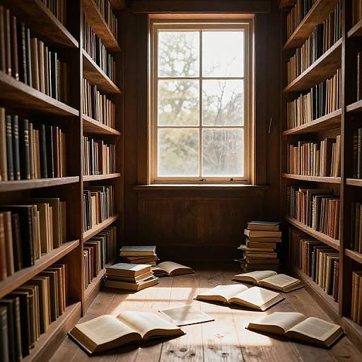 Sunlit Serene Library with Open Books