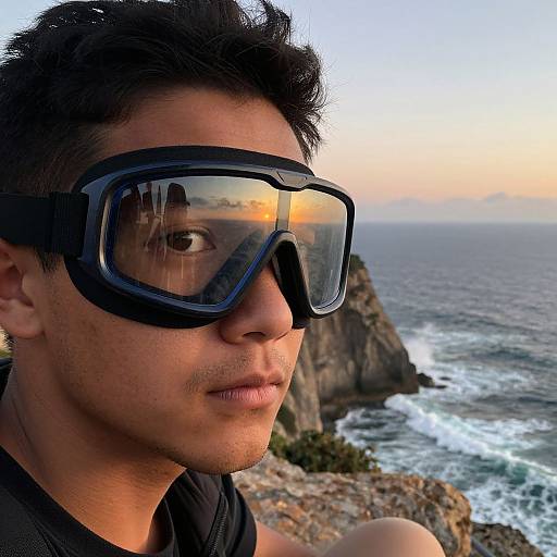 Focused Young Man on Rocky Cliff
