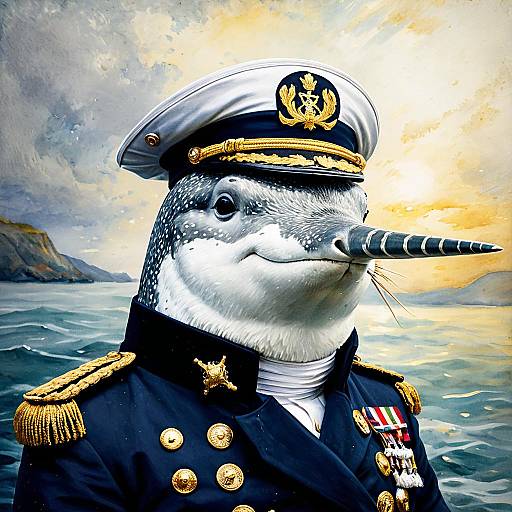 Anthropomorphic Narwhal Captain Portrait