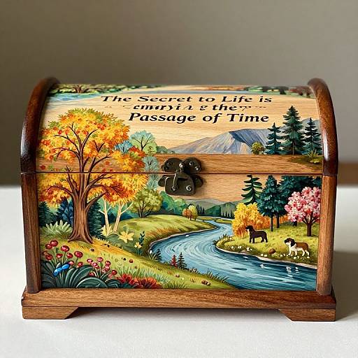 Handcrafted Wooden Chest with Seasons Motif