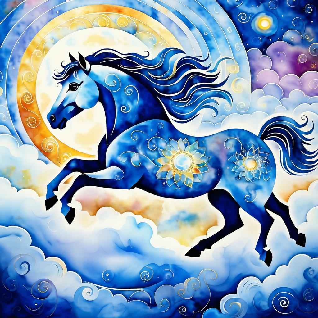 Mystical Horse in Chagall Style Artwork