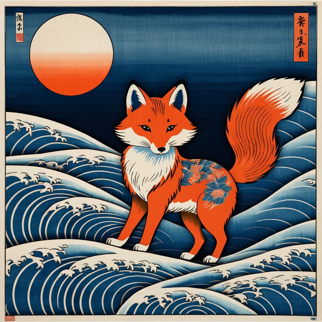 Ukiyo-e Fox Print in Kuniyoshi Style