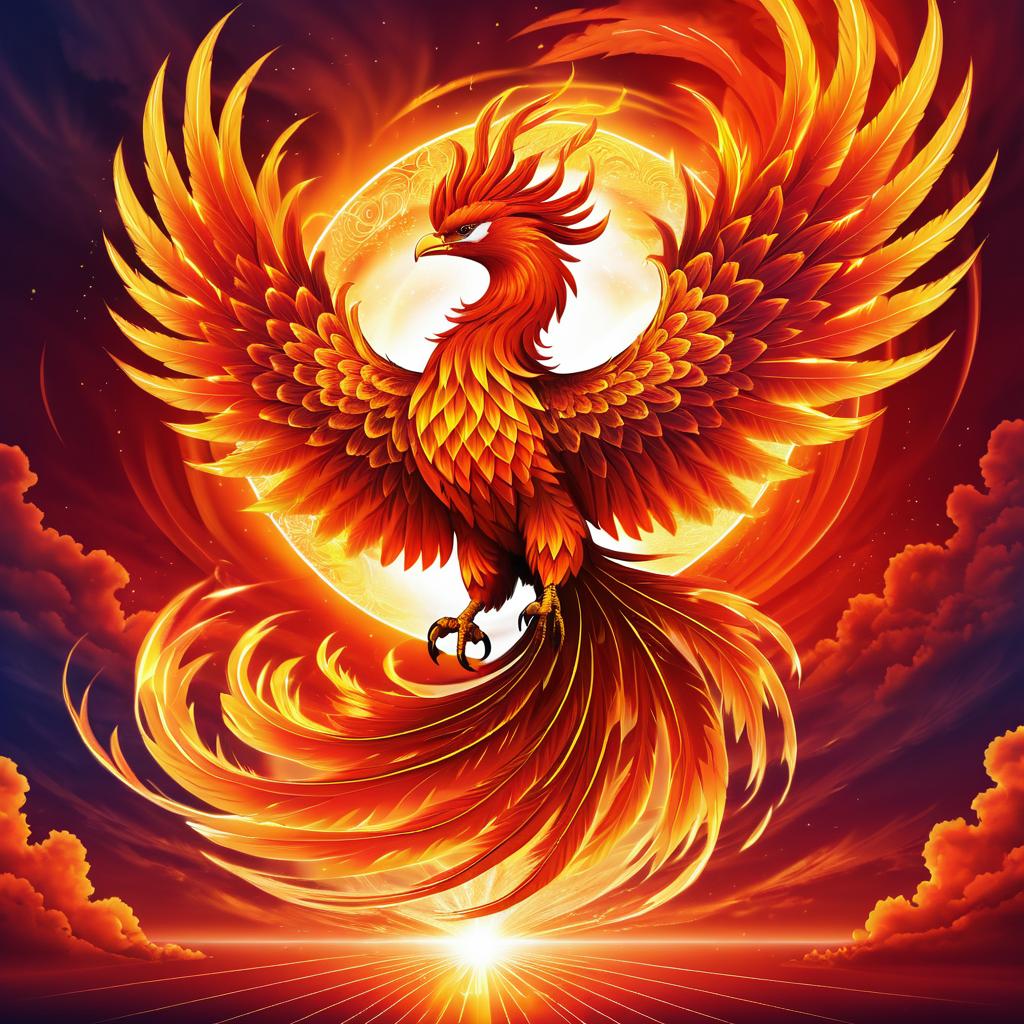 Majestic Phoenix Soaring Through Fiery Skies