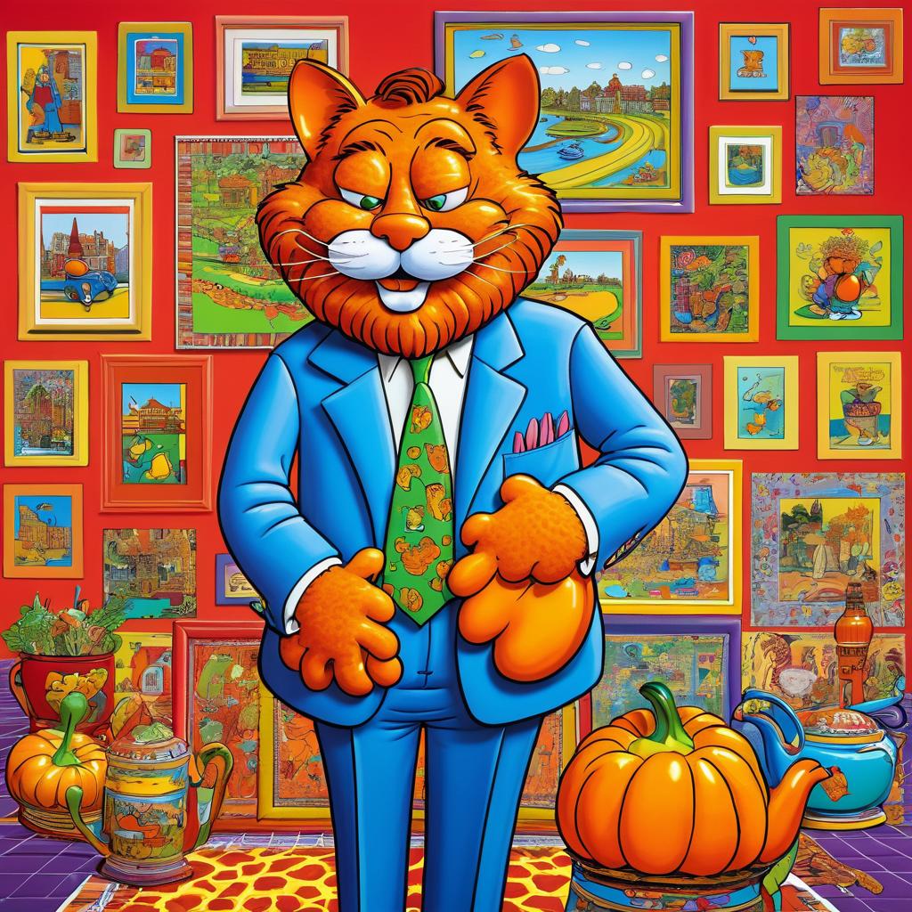 Whimsical Garfield in Red Grooms Style