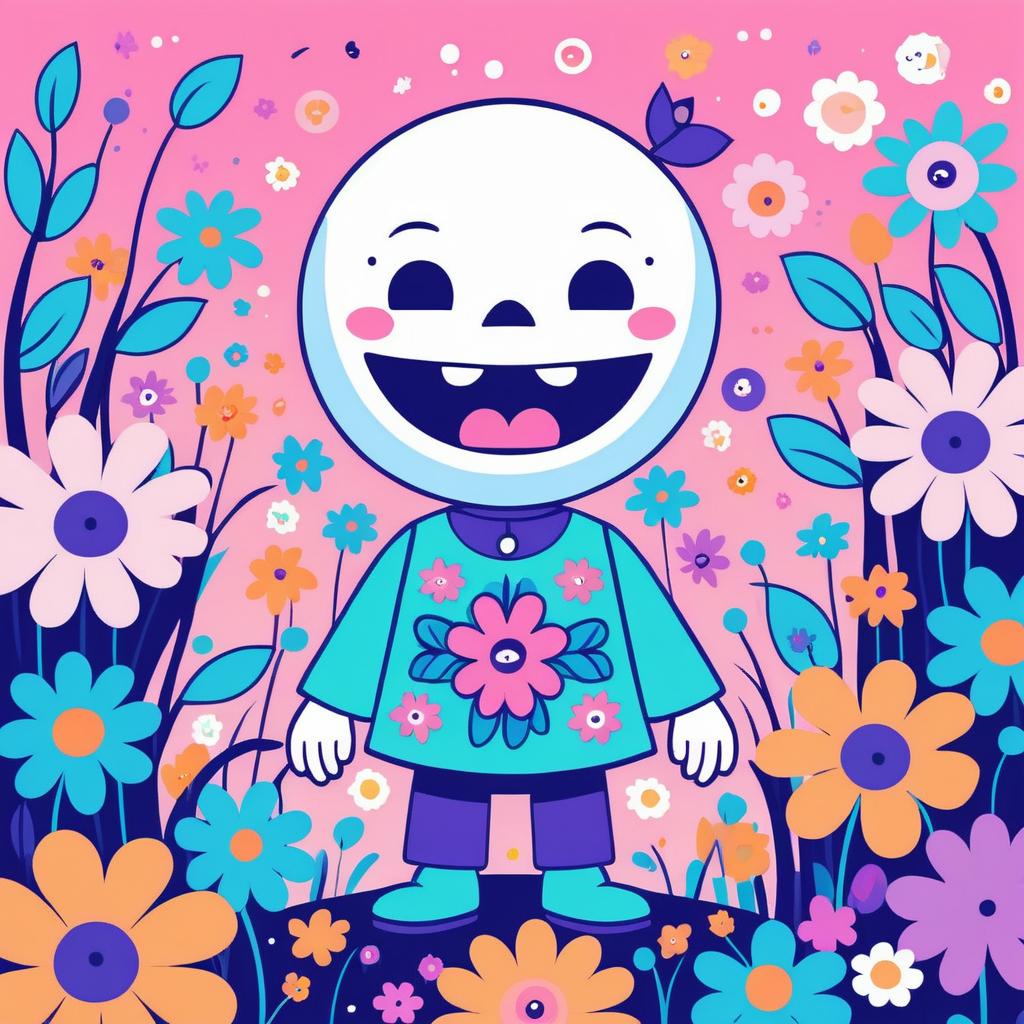 Happy Zombie in a Floral Kawaii Style