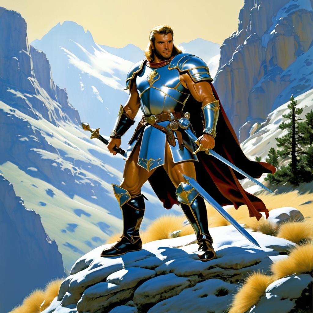 Heroic Knight in Mountain Landscape Illustration