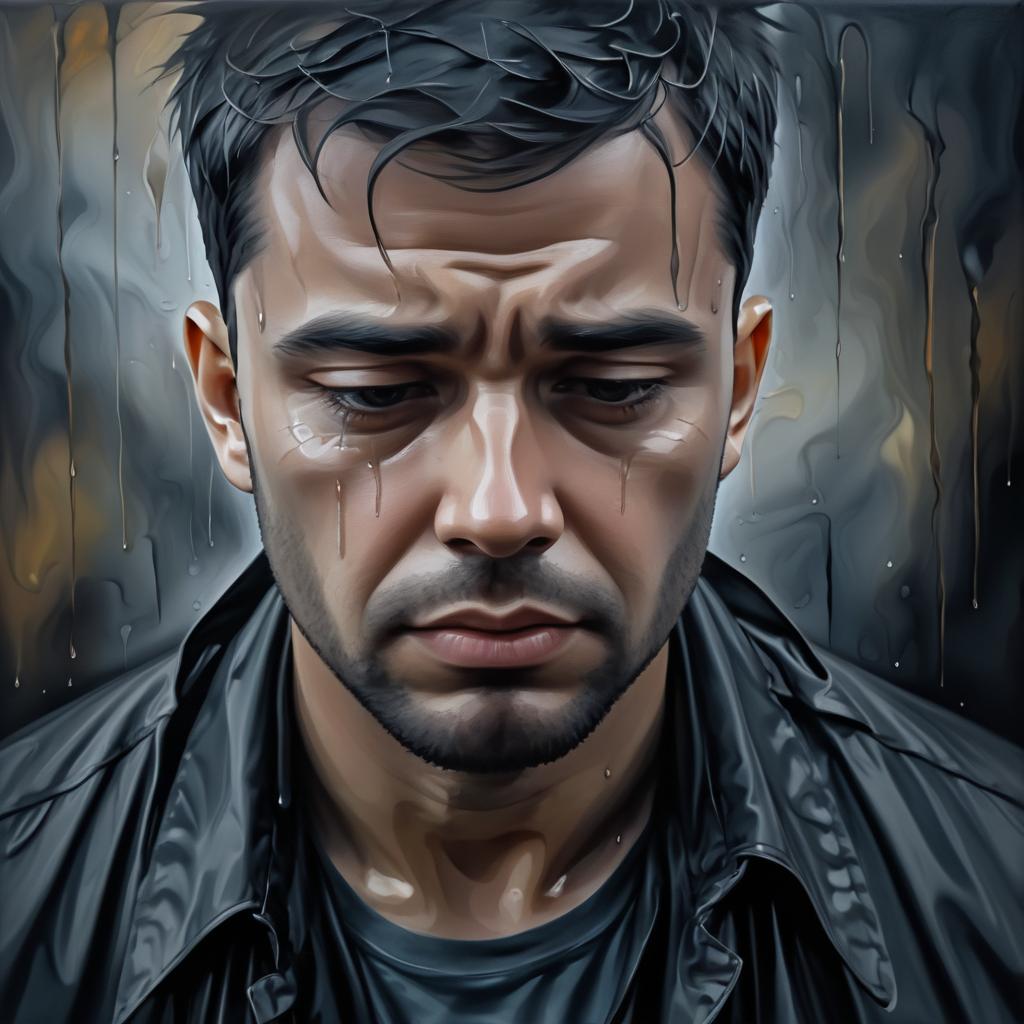 Emotional Oil Painting of a Sad Man