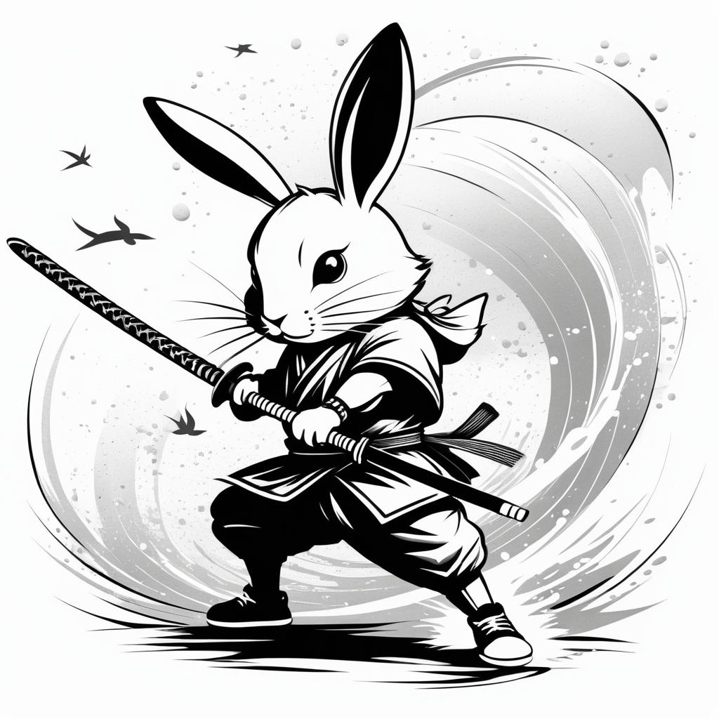 Whimsical Samurai Rabbit in Action