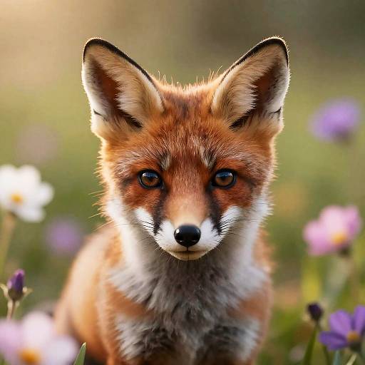 Hyperrealistic Baby Fox in Meadow