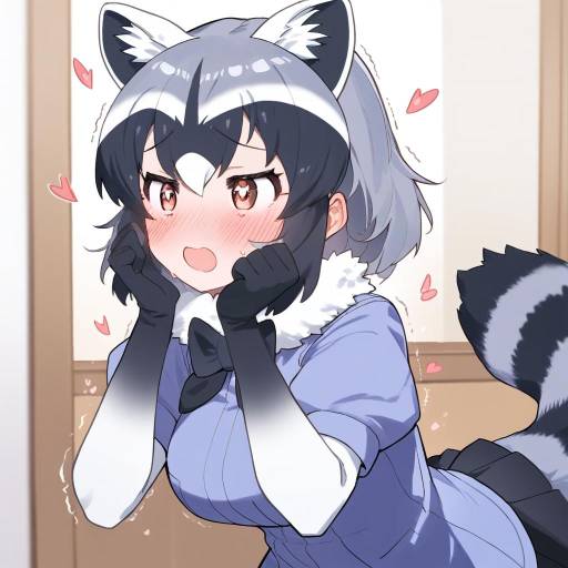 Cute Raccoon Girl with Heart Features