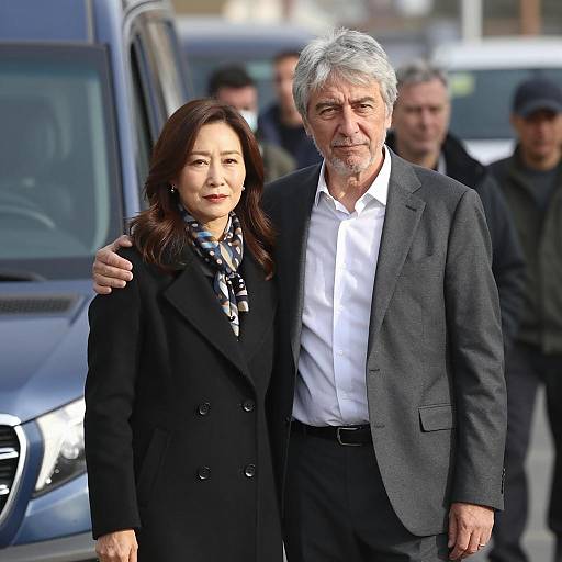 Casual Pair Beside a Blue Van