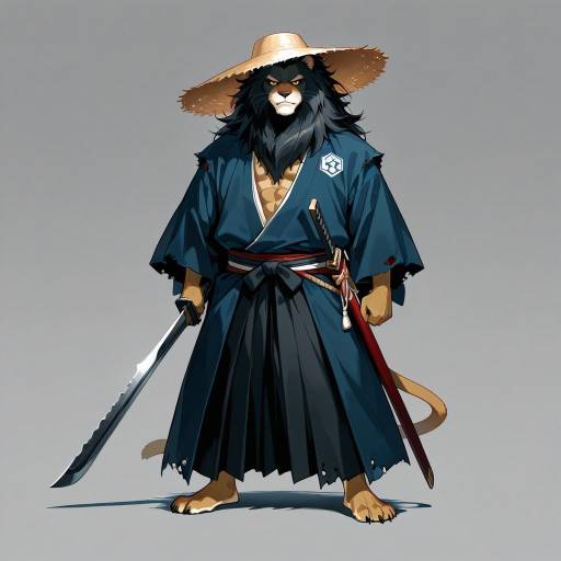 Warrior Lion Samurai with Bold Stance Warrior Lion Samurai with Bold Stance