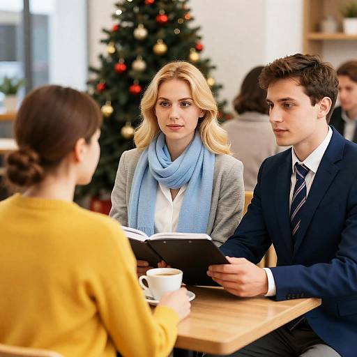 Café Scene with Friends and Christmas Vibe