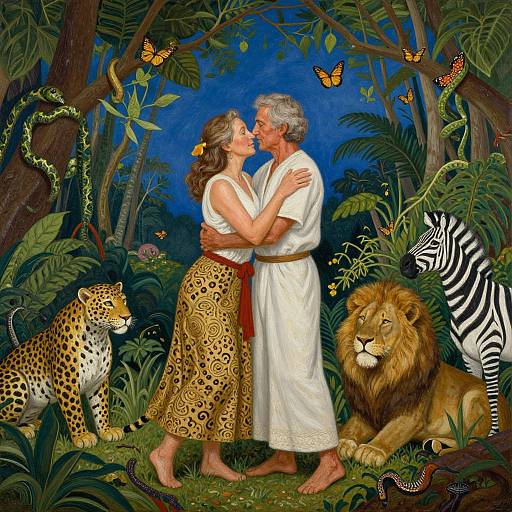 Passionate Jungle Embrace in Rousseau Style