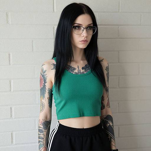 Tattooed Woman in Green Crop Top