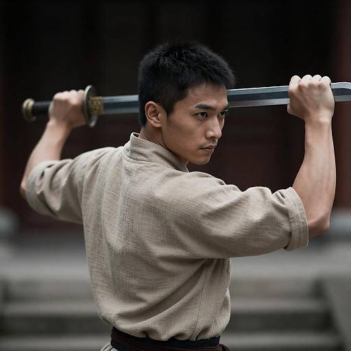 Defensive Stance of an Asian Warrior