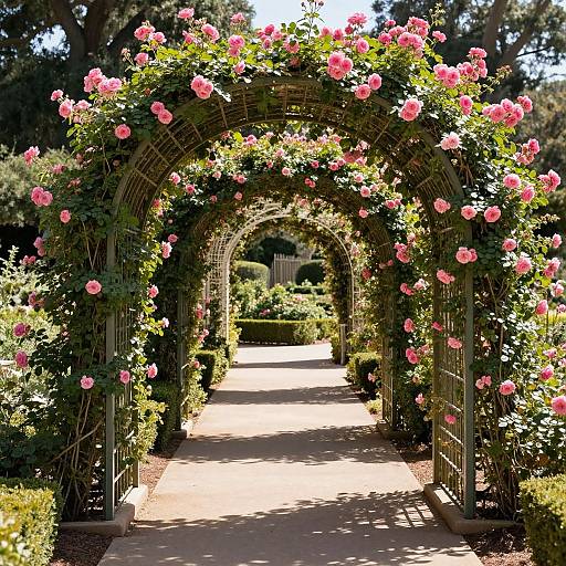 Elegant Rose Archways in Garden