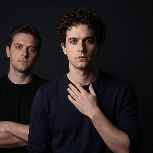 Portrait of Two Men Against Dark Background