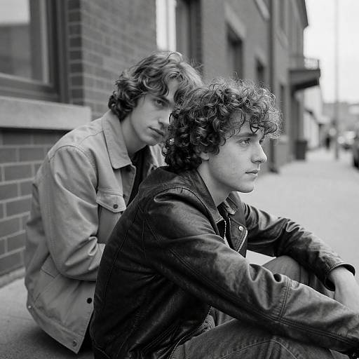 Black-and-White Sidewalk Portrait of Two Men