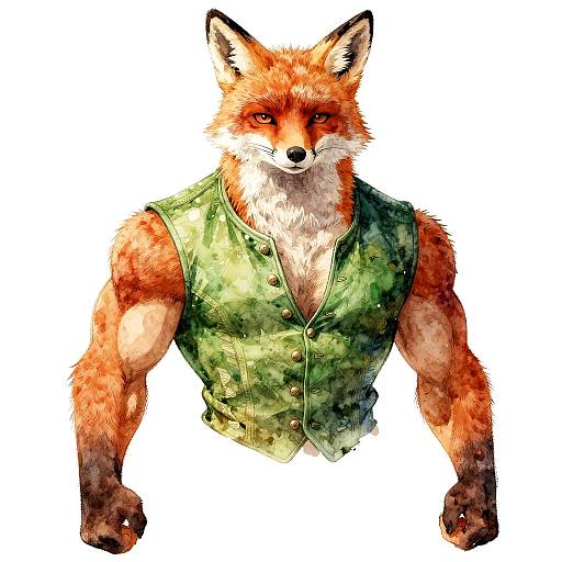 Watercolor Muscular Fox Man