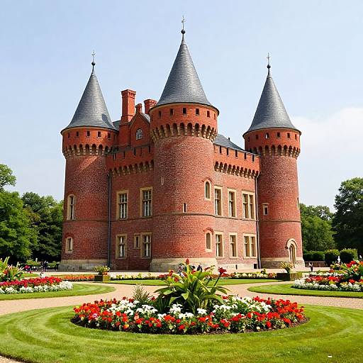 Majestic Red-Brick Castle with Towers