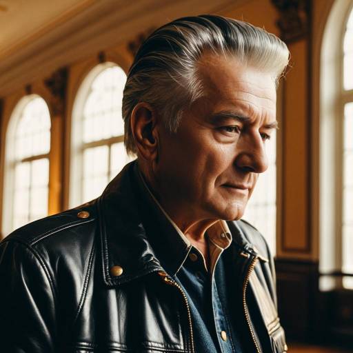 Elderly Man with Pompadour Hairstyle in Leather Jacket