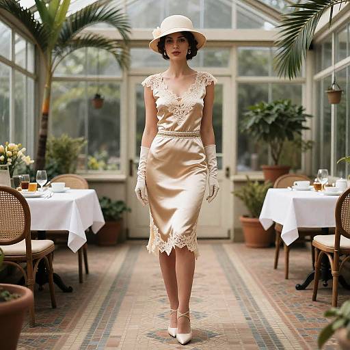 Silk Champagne Flapper in Sunlit Greenhouse