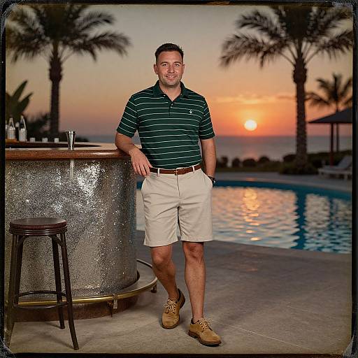 Man Relaxing by Poolside at Sunset