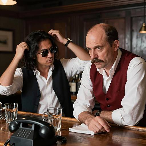 Men at a Rustic Bar Counter