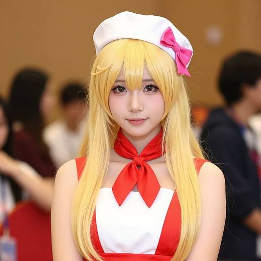 Blonde Girl in Red and White Dress