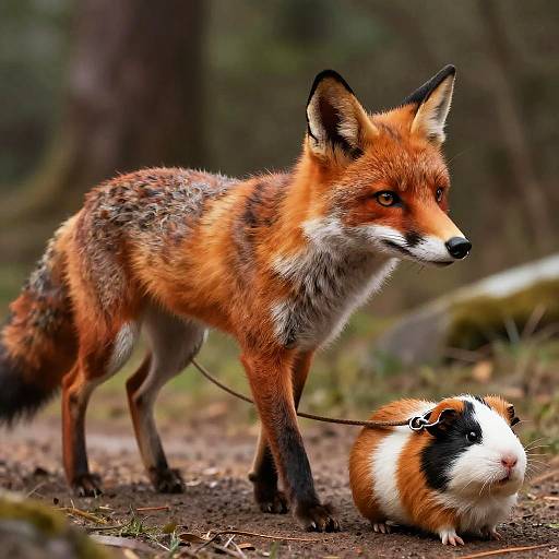 Anthropomorphic Fox Walking Guinea Pig
