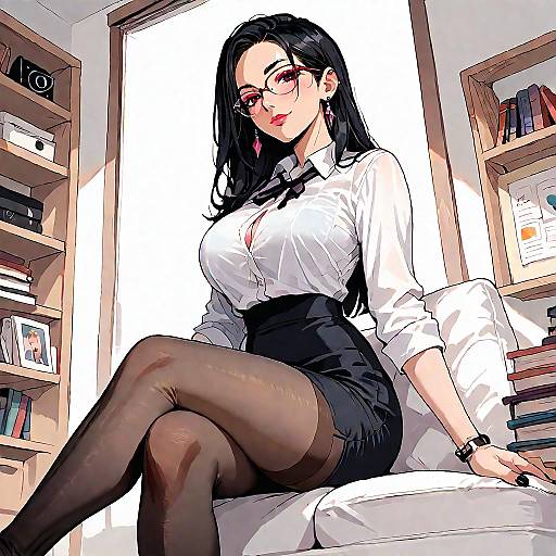 Seductive Anime Woman in Pencil Skirt