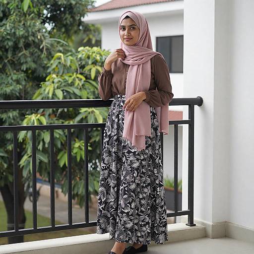 Young Woman in Pink Hijab on Balcony