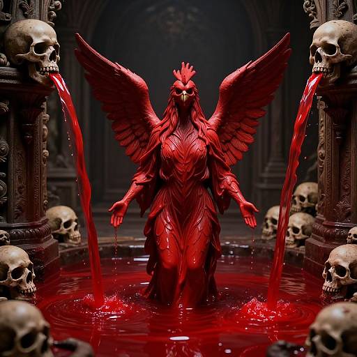 Archangel in Skull-Lined Red Chamber