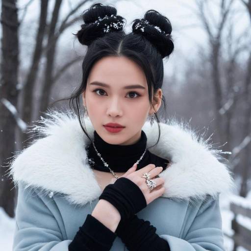 Young Woman in Winter Fashion with Snow in Hair